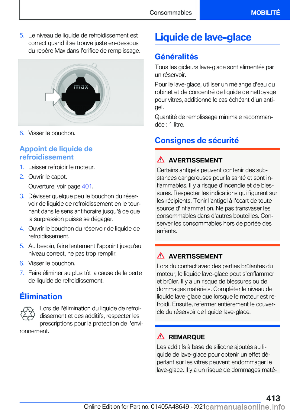 BMW 3 SERIES 2022  Notices Demploi (in French) �5�.�L�e��n�i�v�e�a�u��d�e��l�i�q�u�i�d�e��d�e��r�e�f�r�o�i�d�i�s�s�e�m�e�n�t��e�s�t�c�o�r�r�e�c�t��q�u�a�n�d��i�l��s�e��t�r�o�u�v�e��j�u�s�t�e��e�n�-�d�e�s�s�o�u�s
�d�u��r�e�p�è�r�e��M