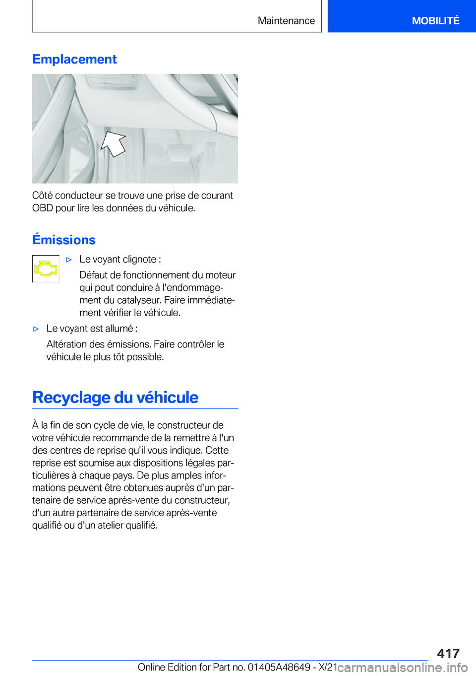 BMW 3 SERIES 2022  Notices Demploi (in French) �E�m�p�l�a�c�e�m�e�n�t
�C�