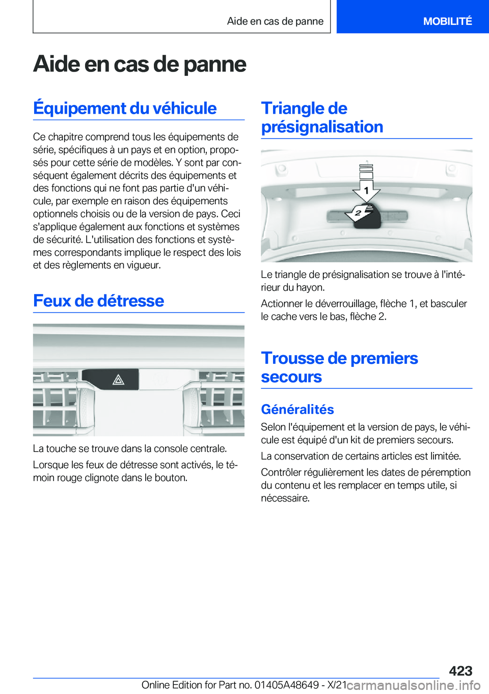 BMW 3 SERIES 2022  Notices Demploi (in French) �A�i�d�e��e�n��c�a�s��d�e��p�a�n�n�e�