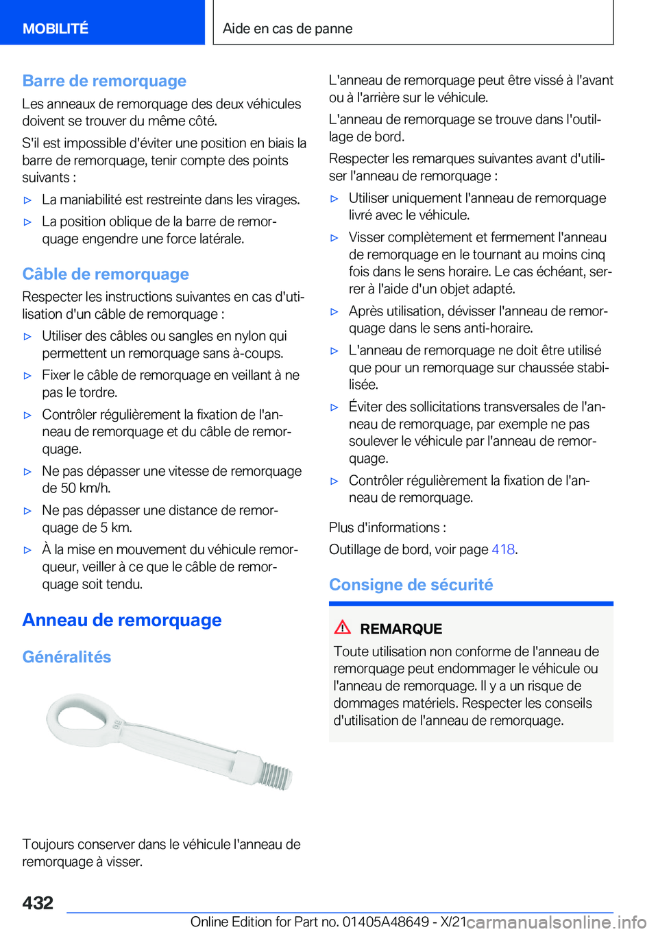 BMW 3 SERIES 2022  Notices Demploi (in French) �B�a�r�r�e��d�e��r�e�m�o�r�q�u�a�g�e
�L�e�s��a�n�n�e�a�u�x��d�e��r�e�m�o�r�q�u�a�g�e��d�e�s��d�e�u�x��v�é�h�i�c�u�l�e�s
�d�o�i�v�e�n�t��s�e��t�r�o�u�v�e�r��d�u��m�ê�m�e��c�