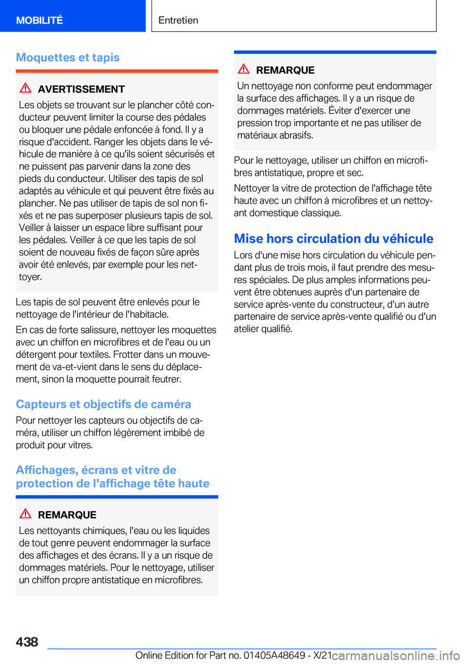 BMW 3 SERIES 2022  Notices Demploi (in French) �M�o�q�u�e�t�t�e�s��e�t��t�a�p�i�s
�A�V�E�R�T�I�S�S�E�M�E�N�T
�L�e�s��o�b�j�e�t�s��s�e��t�r�o�u�v�a�n�t��s�u�r��l�e��p�l�a�n�c�h�e�r��c�