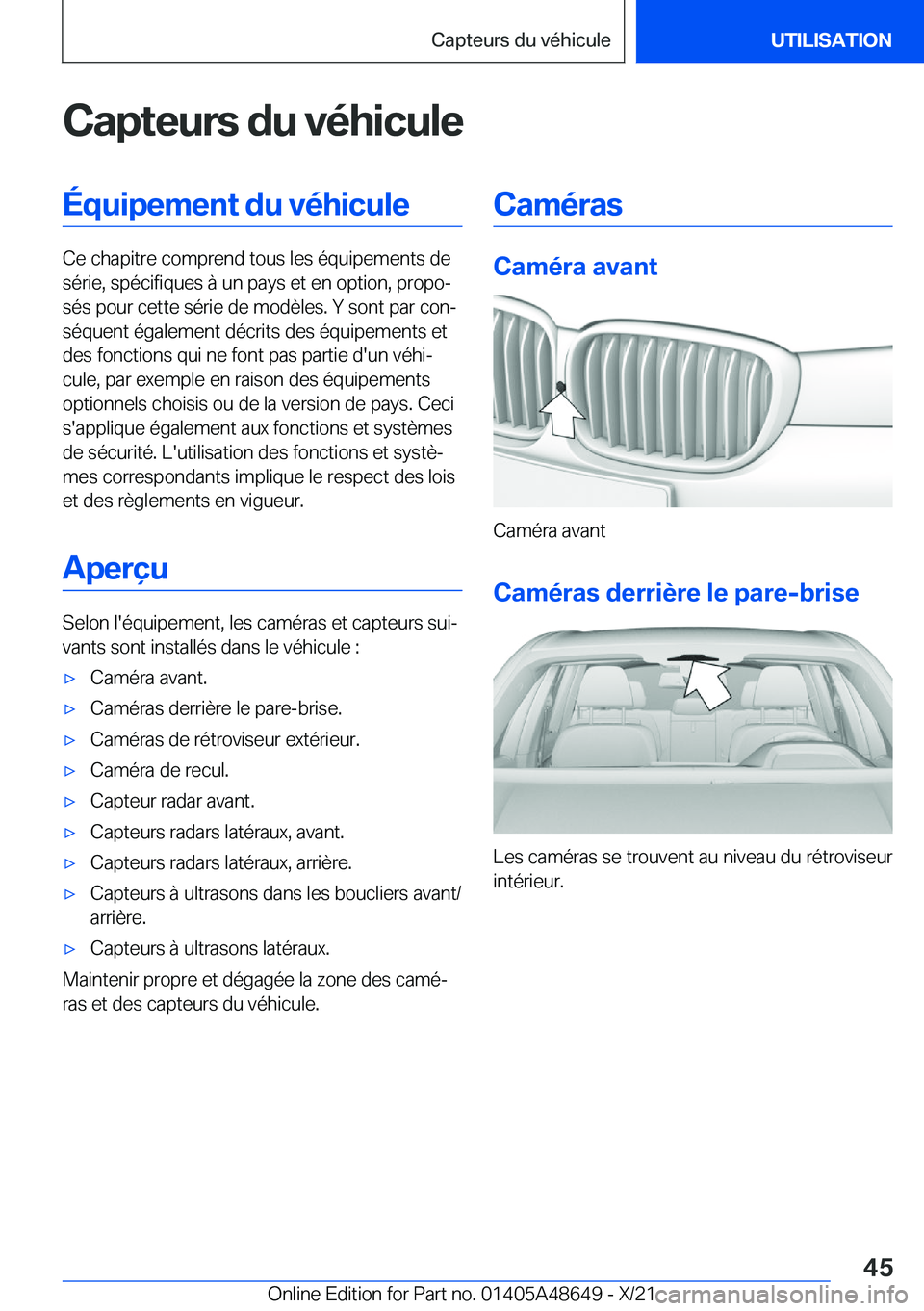 BMW 3 SERIES 2022  Notices Demploi (in French) �C�a�p�t�e�u�r�s��d�u��v�é�h�i�c�u�l�e�