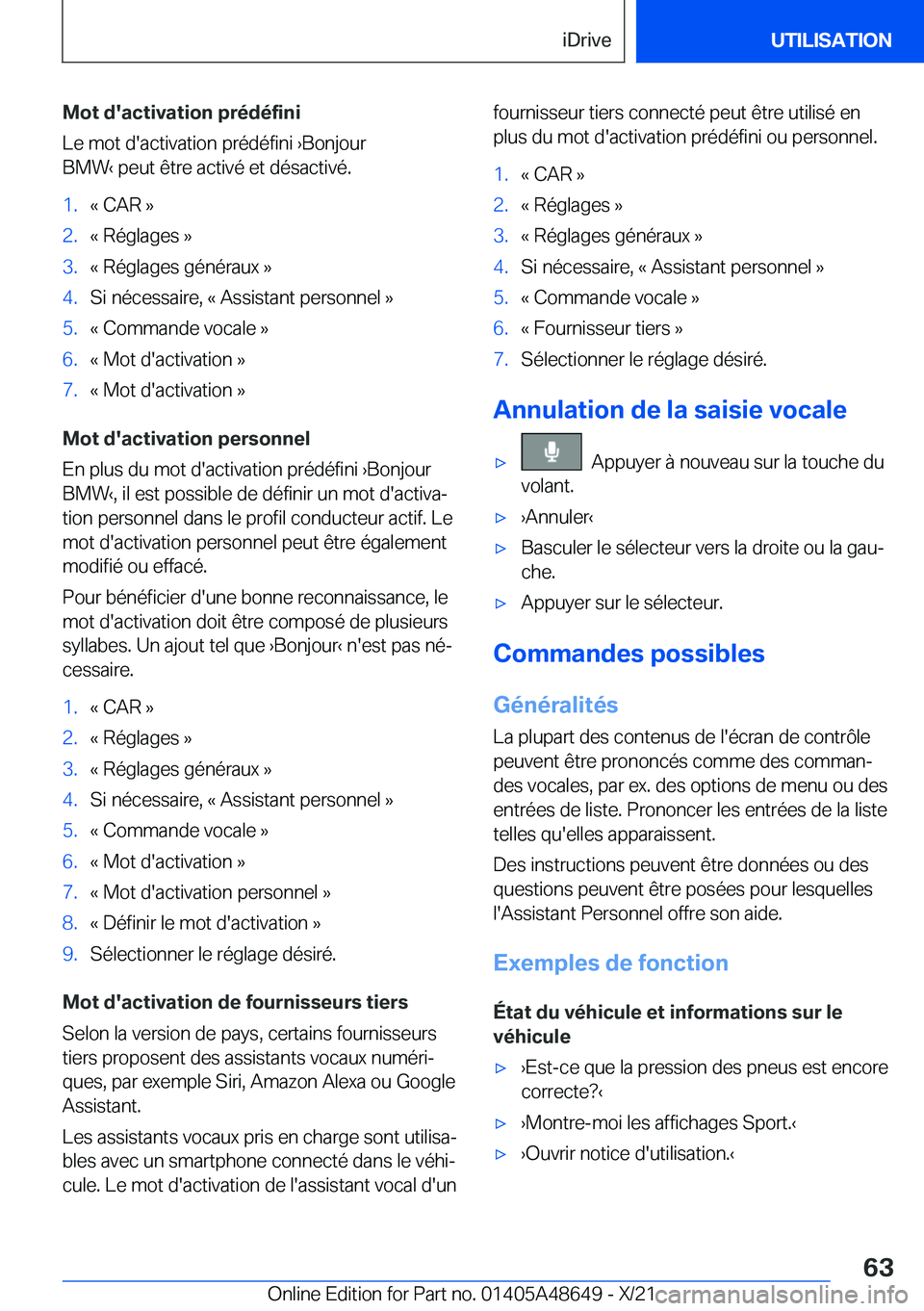 BMW 3 SERIES 2022  Notices Demploi (in French) �M�o�t��d�'�a�c�t�i�v�a�t�i�o�n��p�r�é�d�é�f�i�n�i
�L�e��m�o�t��d�'�a�c�t�i�v�a�t�i�o�n��p�r�é�d�é�f�i�n�i�