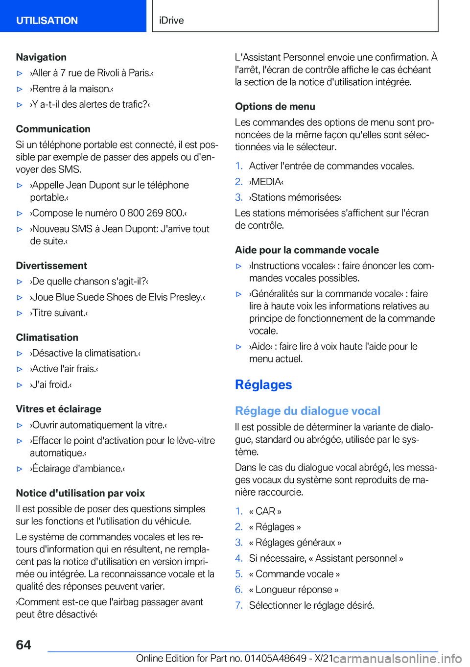 BMW 3 SERIES 2022  Notices Demploi (in French) �N�a�v�i�g�a�t�i�o�n'x