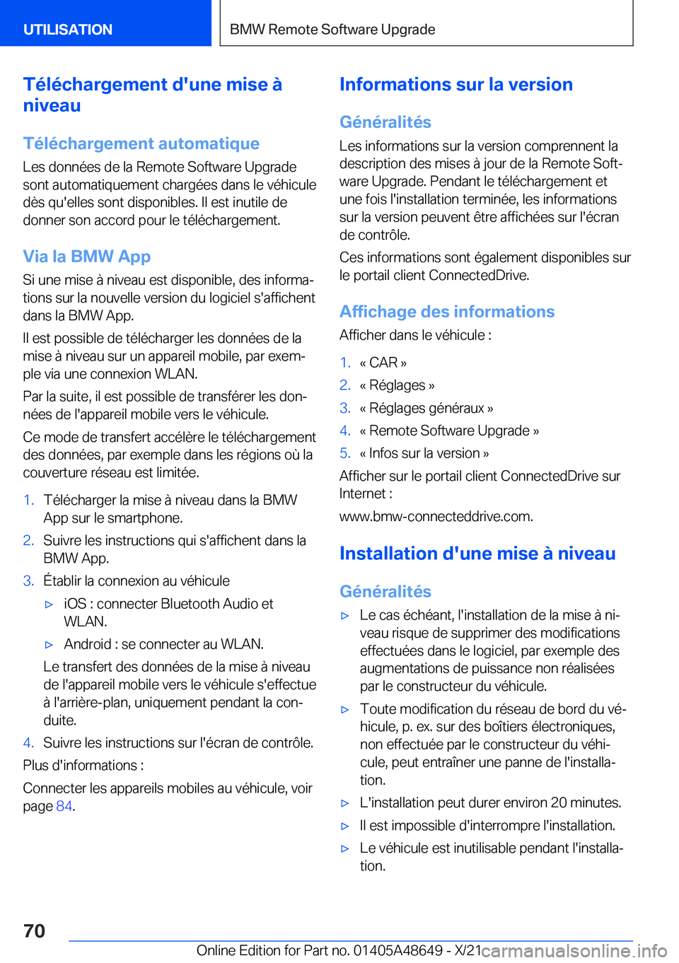 BMW 3 SERIES 2022  Notices Demploi (in French) �T�é�l�é�c�h�a�r�g�e�m�e�n�t��d�'�u�n�e��m�i�s�e��