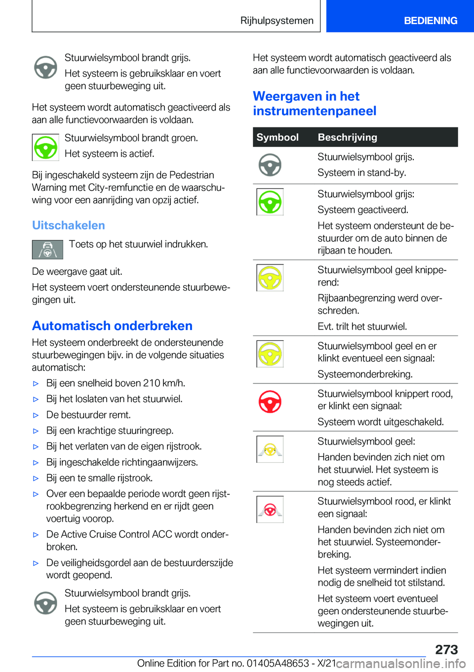 BMW 3 SERIES 2022  Instructieboekjes (in Dutch) �S�t�u�u�r�w�i�e�l�s�y�m�b�o�o�l��b�r�a�n�d�t��g�r�i�j�s�.
�H�e�t��s�y�s�t�e�e�m��i�s��g�e�b�r�u�i�k�s�k�l�a�a�r��e�n��v�o�e�r�t �g�e�e�n��s�t�u�u�r�b�e�w�e�g�i�n�g��u�i�t�.
�H�e�t��s�y�s�t�