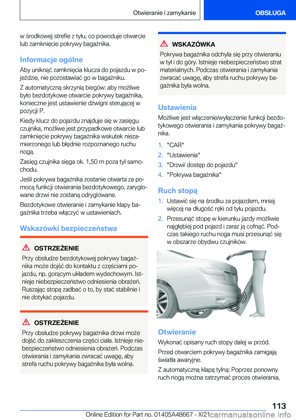 BMW 3 SERIES 2022  Instrukcja obsługi (in Polish) �w��r�o�d�k�o�w�e�j��s�t�r�e�f�i�e��z��t�y�ł�u�,��c�o��p�o�w�o�d�u�j�e��o�t�w�a�r�c�i�e�l�u�b��z�a�m�k�n�i�