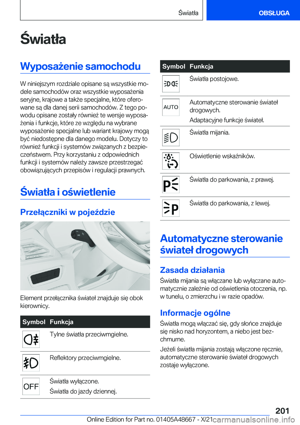 BMW 3 SERIES 2022  Instrukcja obsługi (in Polish) �w�i�a�t�ł�a�W�y�p�o�s�a9�e�n�i�e��s�a�m�o�c�h�o�d�u
�W��n�i�n�i�e�j�s�z�y�m��r�o�z�d�z�i�a�l�e��o�p�i�s�a�n�e��s�