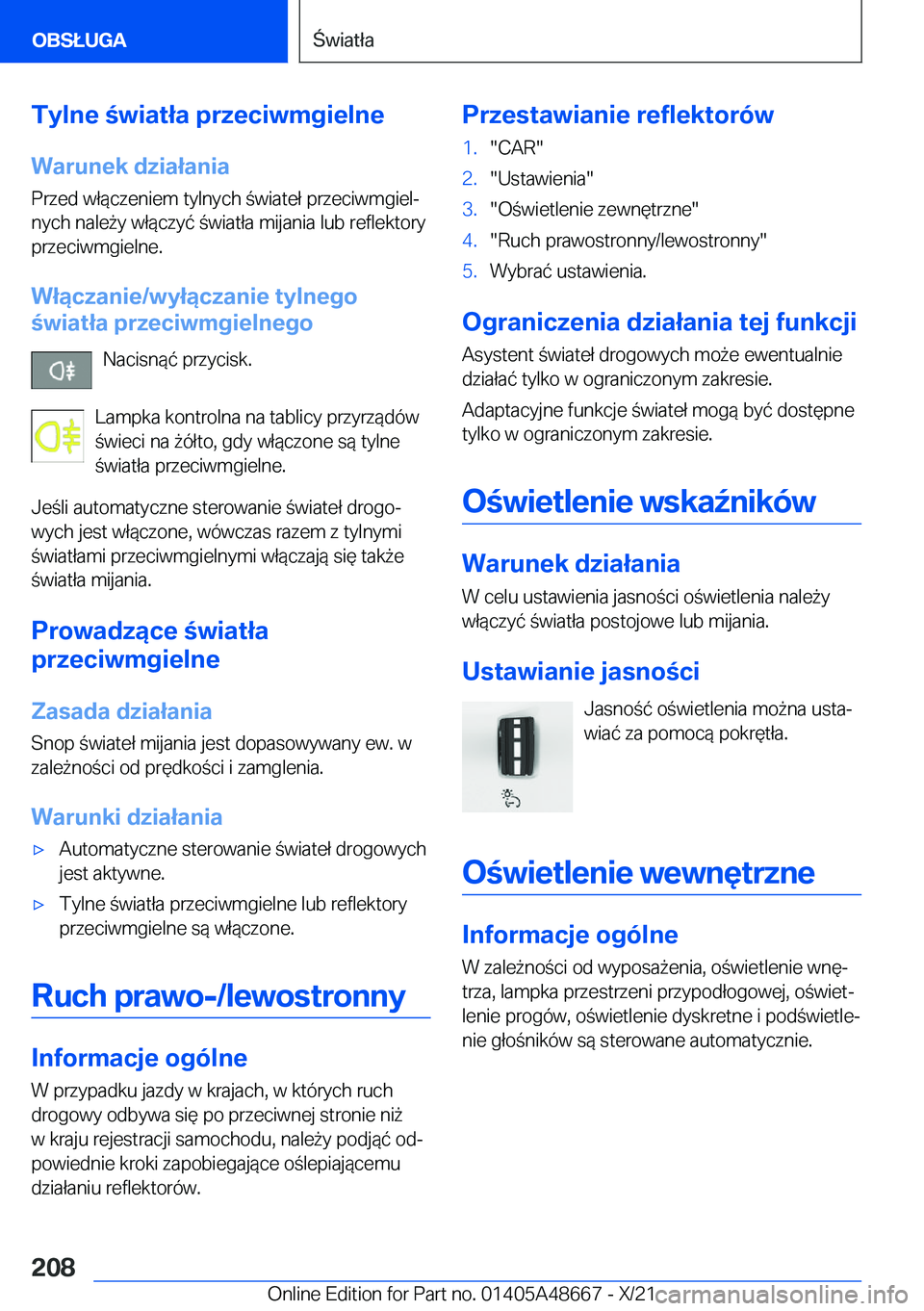 BMW 3 SERIES 2022  Instrukcja obsługi (in Polish) �T�y�l�n�e��w�i�a�t�ł�a��p�r�z�e�c�i�w�m�g�i�e�l�n�e�W�a�r�u�n�e�k��d�z�i�a�ł�a�n�i�a�P�r�z�e�d��w�ł�