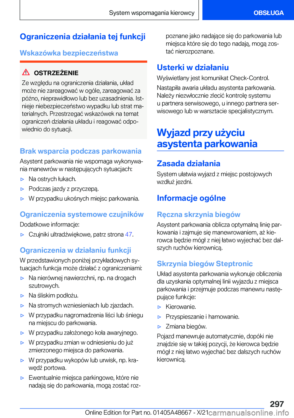 BMW 3 SERIES 2022  Instrukcja obsługi (in Polish) �O�g�r�a�n�i�c�z�e�n�i�a��d�z�i�a�ł�a�n�i�a��t�e�j��f�u�n�k�c�j�i�W�s�k�a�z�