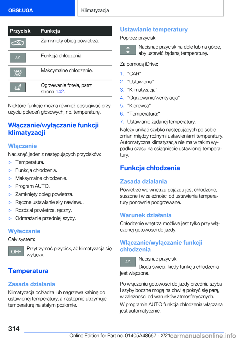 BMW 3 SERIES 2022  Instrukcja obsługi (in Polish) �P�r�z�y�c�i�s�k�F�u�n�k�c�j�a�Z�a�m�k�n�i�
