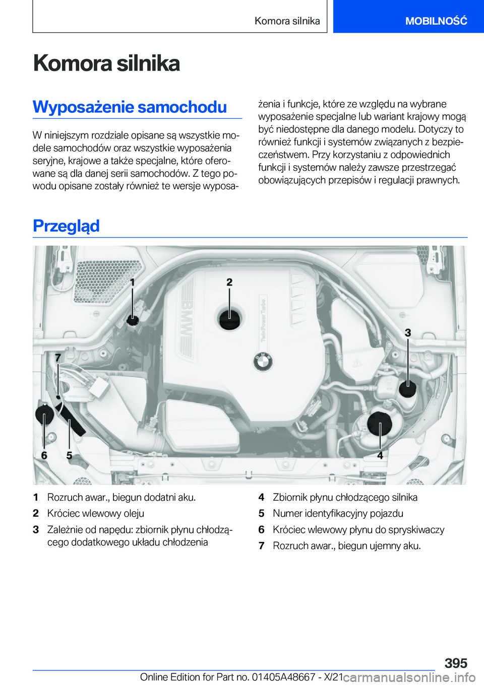 BMW 3 SERIES 2022  Instrukcja obsługi (in Polish) �K�o�m�o�r�a��s�i�l�n�i�k�a�W�y�p�o�s�a9�e�n�i�e��s�a�m�o�c�h�o�d�u
�W��n�i�n�i�e�j�s�z�y�m��r�o�z�d�z�i�a�l�e��o�p�i�s�a�n�e��s�