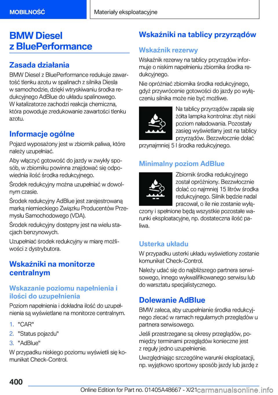 BMW 3 SERIES 2022  Instrukcja obsługi (in Polish) �B�M�W��D�i�e�s�e�l�z��B�l�u�e�P�e�r�f�o�r�m�a�n�c�e
�Z�a�s�a�d�a��d�z�i�a�ł�a�n�i�a
�B�M�W��D�i�e�s�e�l��z��B�l�u�e�P�e�r�f�o�r�m�a�n�c�e��r�e�d�u�k�u�j�e��z�a�w�a�rj
�t�o�