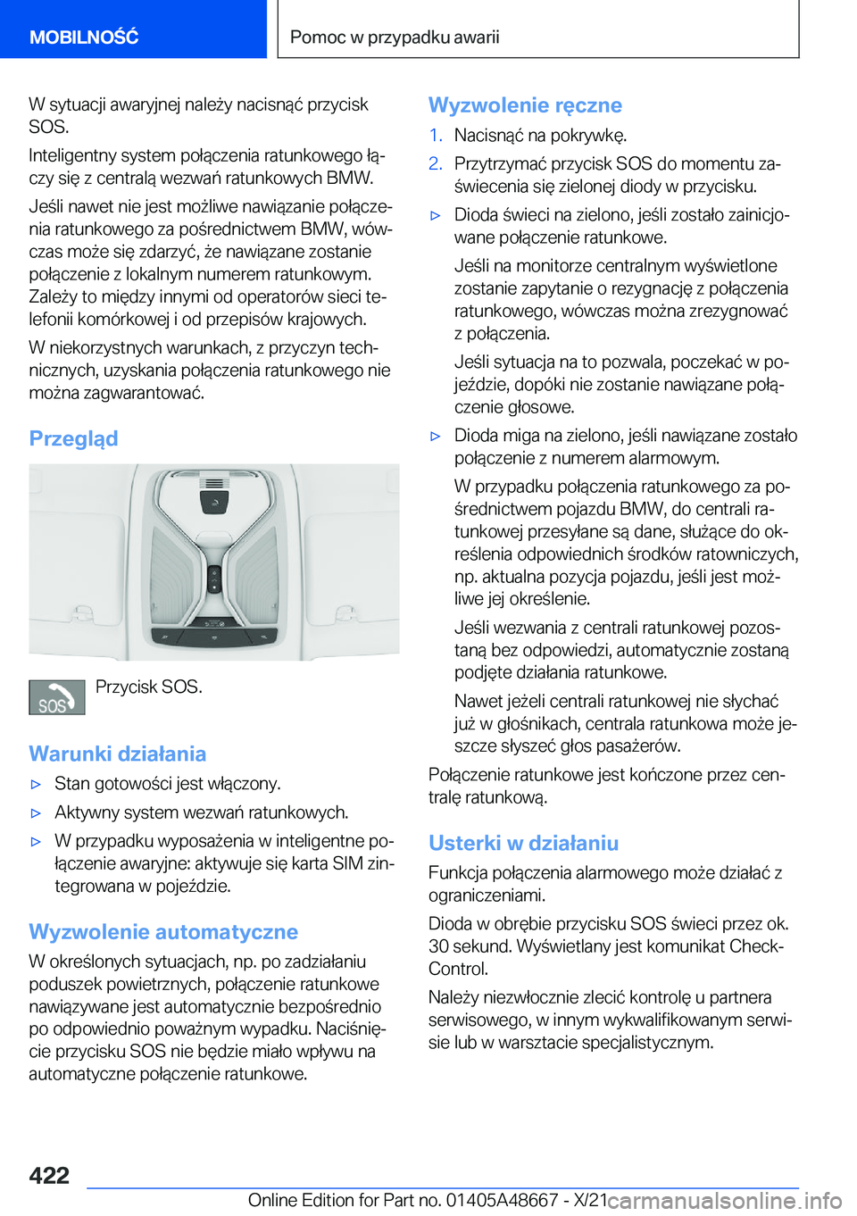 BMW 3 SERIES 2022  Instrukcja obsługi (in Polish) �W��s�y�t�u�a�c�j�i��a�w�a�r�y�j�n�e�j��n�a�l�e9�y��n�a�c�i�s�n�