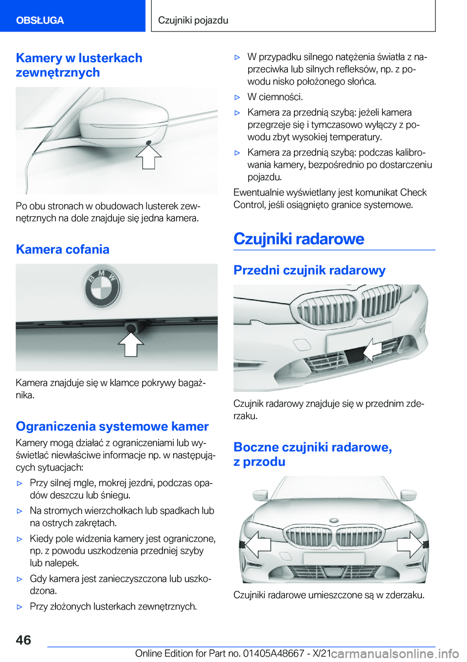 BMW 3 SERIES 2022  Instrukcja obsługi (in Polish) �K�a�m�e�r�y��w��l�u�s�t�e�r�k�a�c�h
�z�e�w�n�