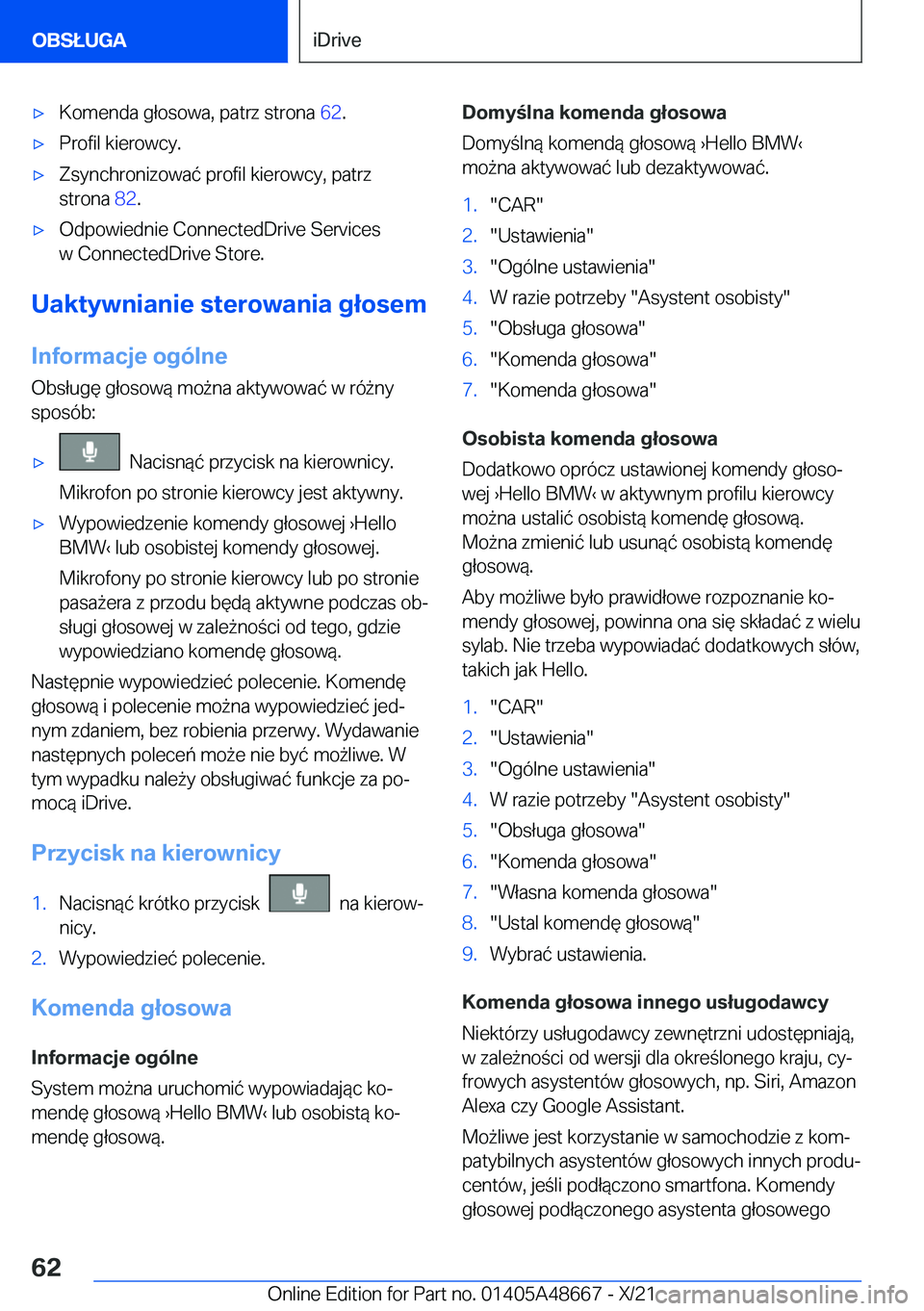 BMW 3 SERIES 2022  Instrukcja obsługi (in Polish) 'x�K�o�m�e�n�d�a��g�ł�o�s�o�w�a�,��p�a�t�r�z��s�t�r�o�n�a��6�2�.'x�P�r�o�f�i�l��k�i�e�r�o�w�c�y�.'x�Z�s�y�n�c�h�r�o�n�i�z�o�w�a�