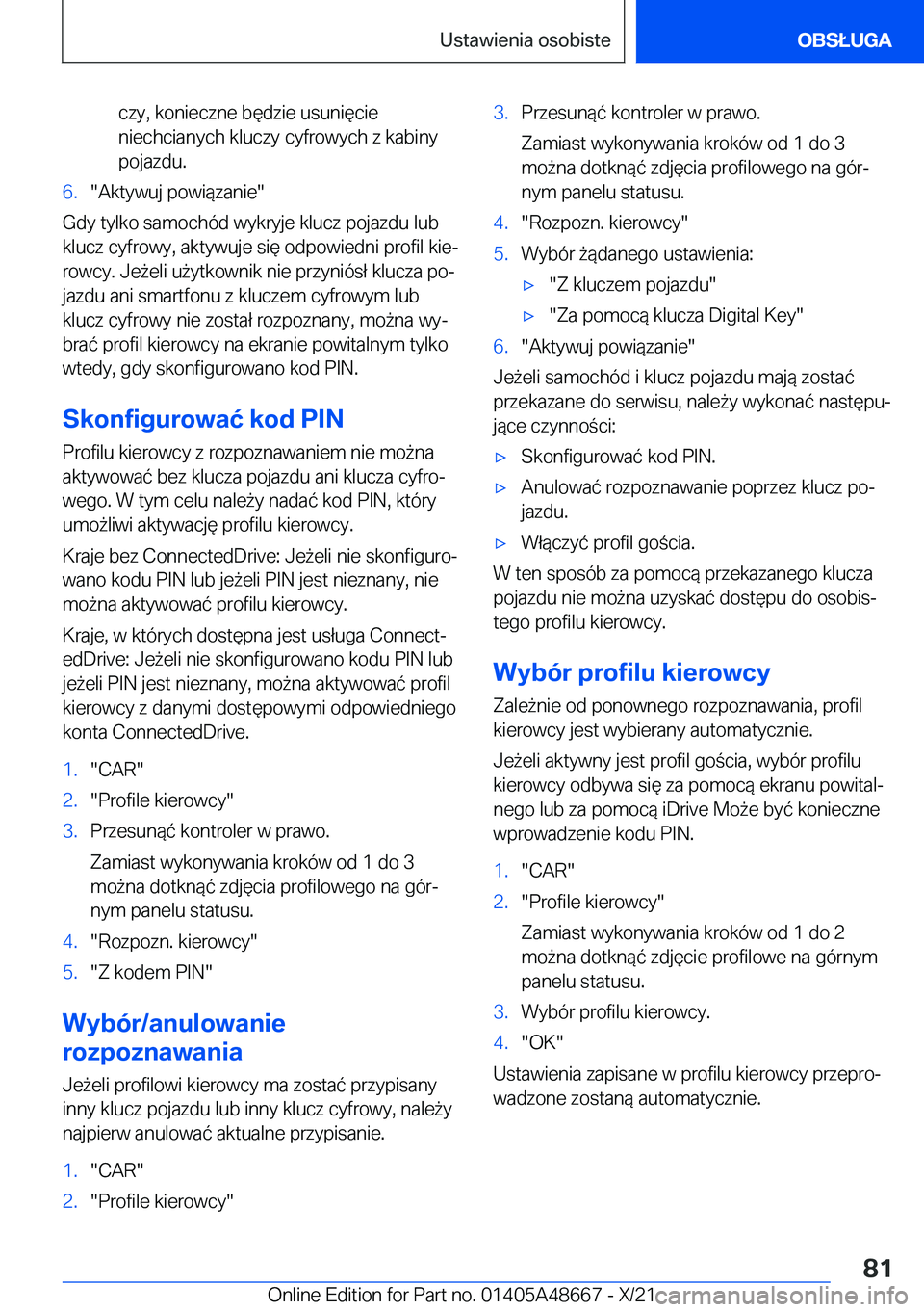 BMW 3 SERIES 2022  Instrukcja obsługi (in Polish) �c�z�y�,��k�o�n�i�e�c�z�n�e��b�