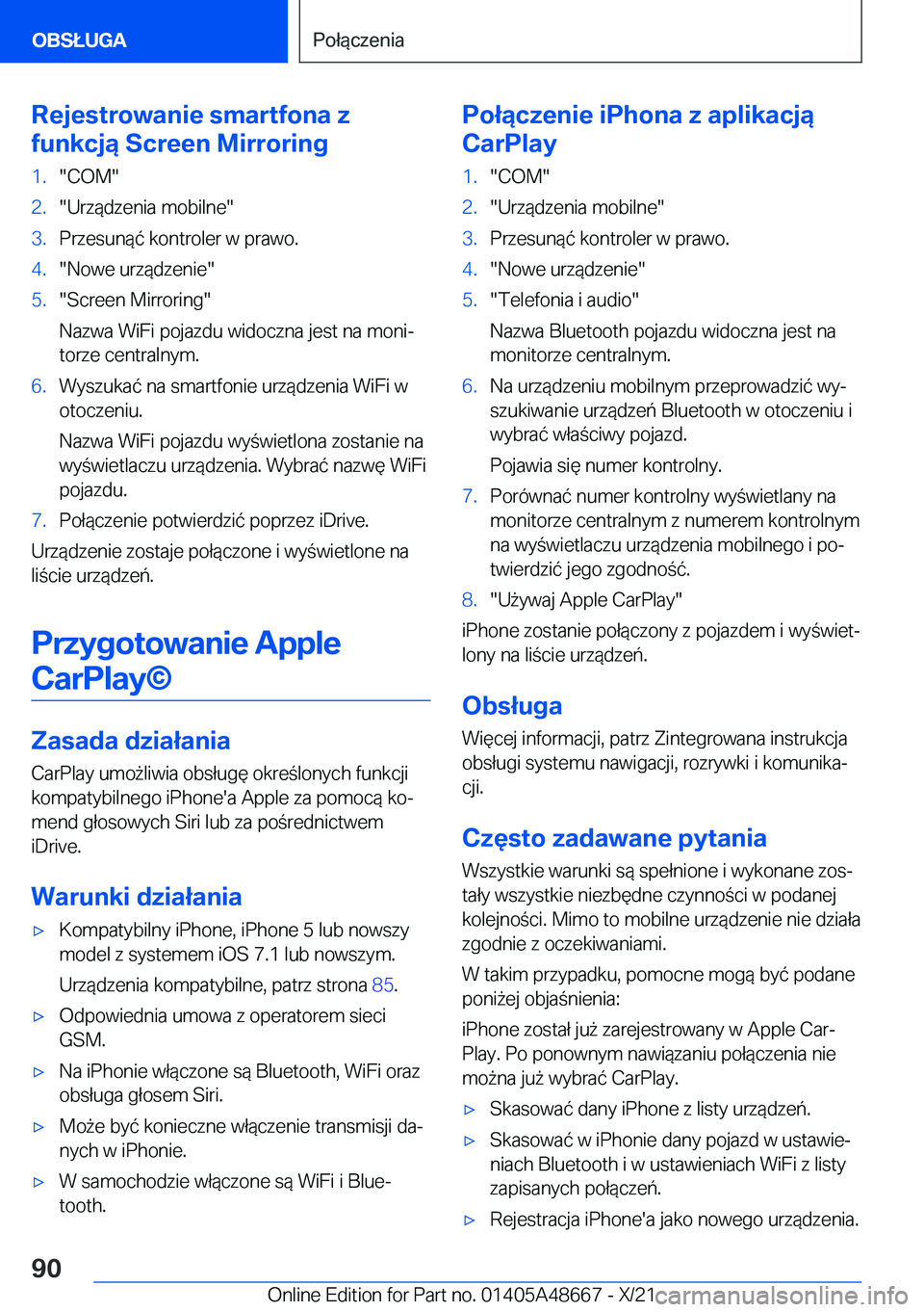 BMW 3 SERIES 2022  Instrukcja obsługi (in Polish) �R�e�j�e�s�t�r�o�w�a�n�i�e��s�m�a�r�t�f�o�n�a��z
�f�u�n�k�c�j�ą��S�c�r�e�e�n��M�i�r�r�o�r�i�n�g�1�.��C�O�M��2�.��U�r�z�