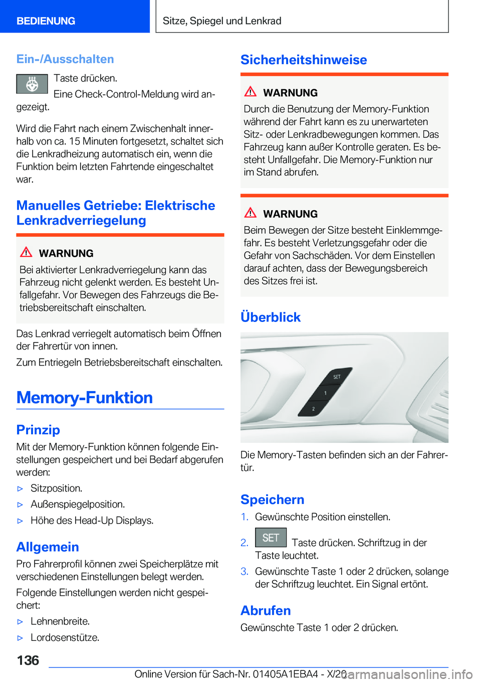 BMW 3 SERIES 2021  Betriebsanleitungen (in German) �E�i�n�-�/�A�u�s�s�c�h�a�l�t�e�n�T�a�s�t�e��d�r�