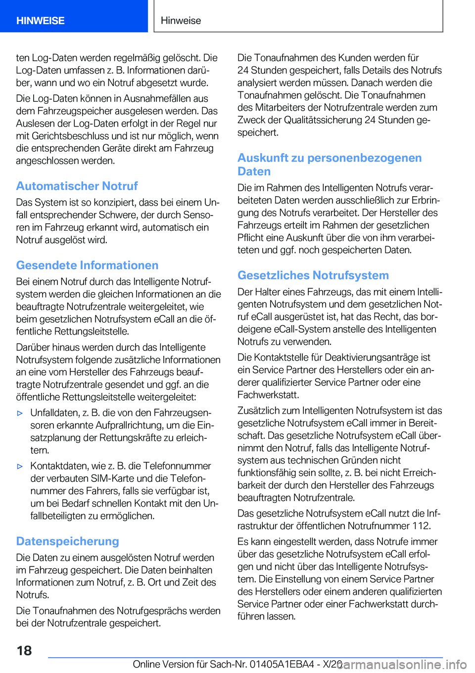 BMW 3 SERIES 2021  Betriebsanleitungen (in German) �t�e�n��L�o�g�-�D�a�t�e�n��w�e�r�d�e�n��r�e�g�e�l�m�