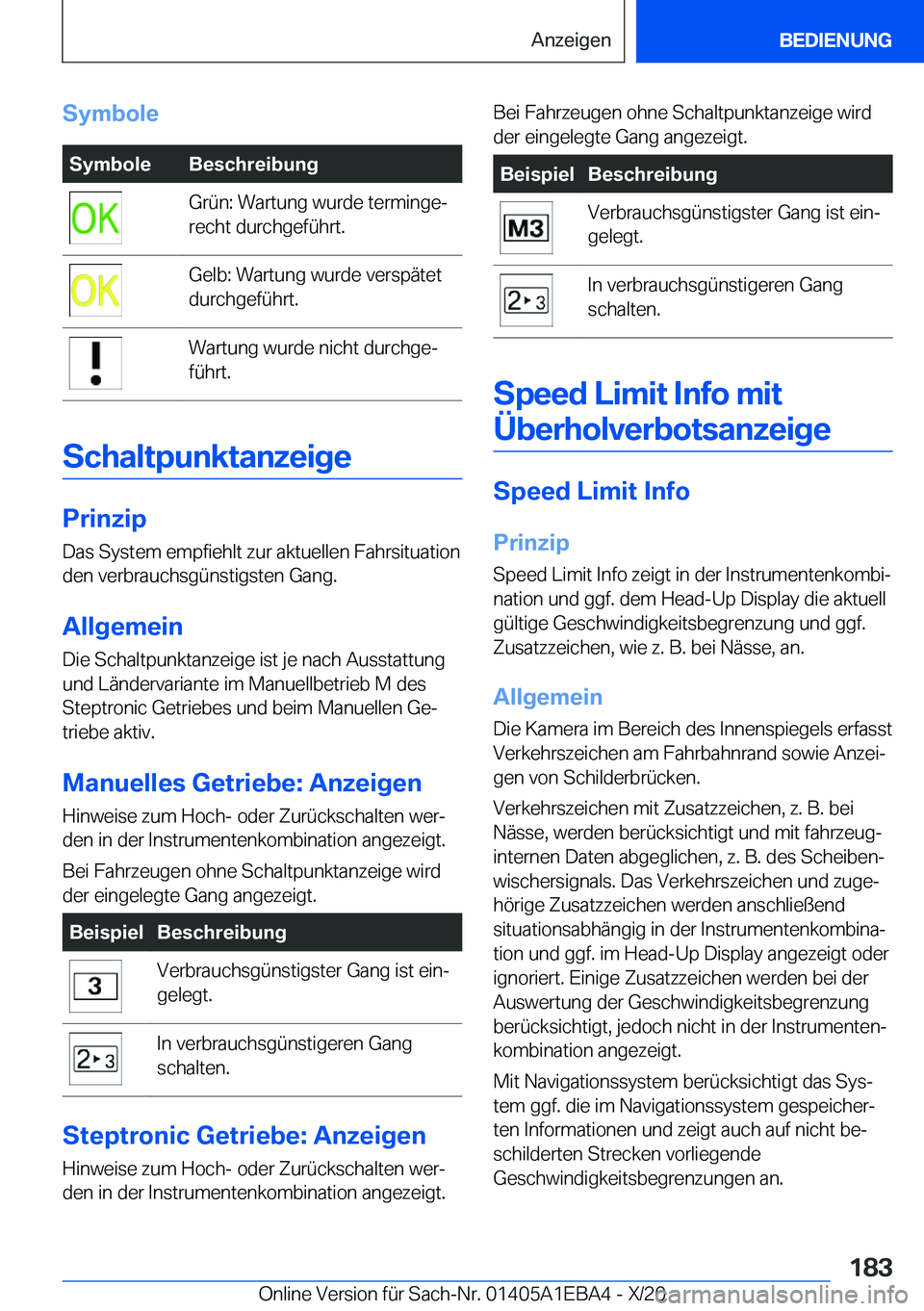 BMW 3 SERIES 2021  Betriebsanleitungen (in German) �S�y�m�b�o�l�e�S�y�m�b�o�l�e�B�e�s�c�h�r�e�i�b�u�n�g�G�r�