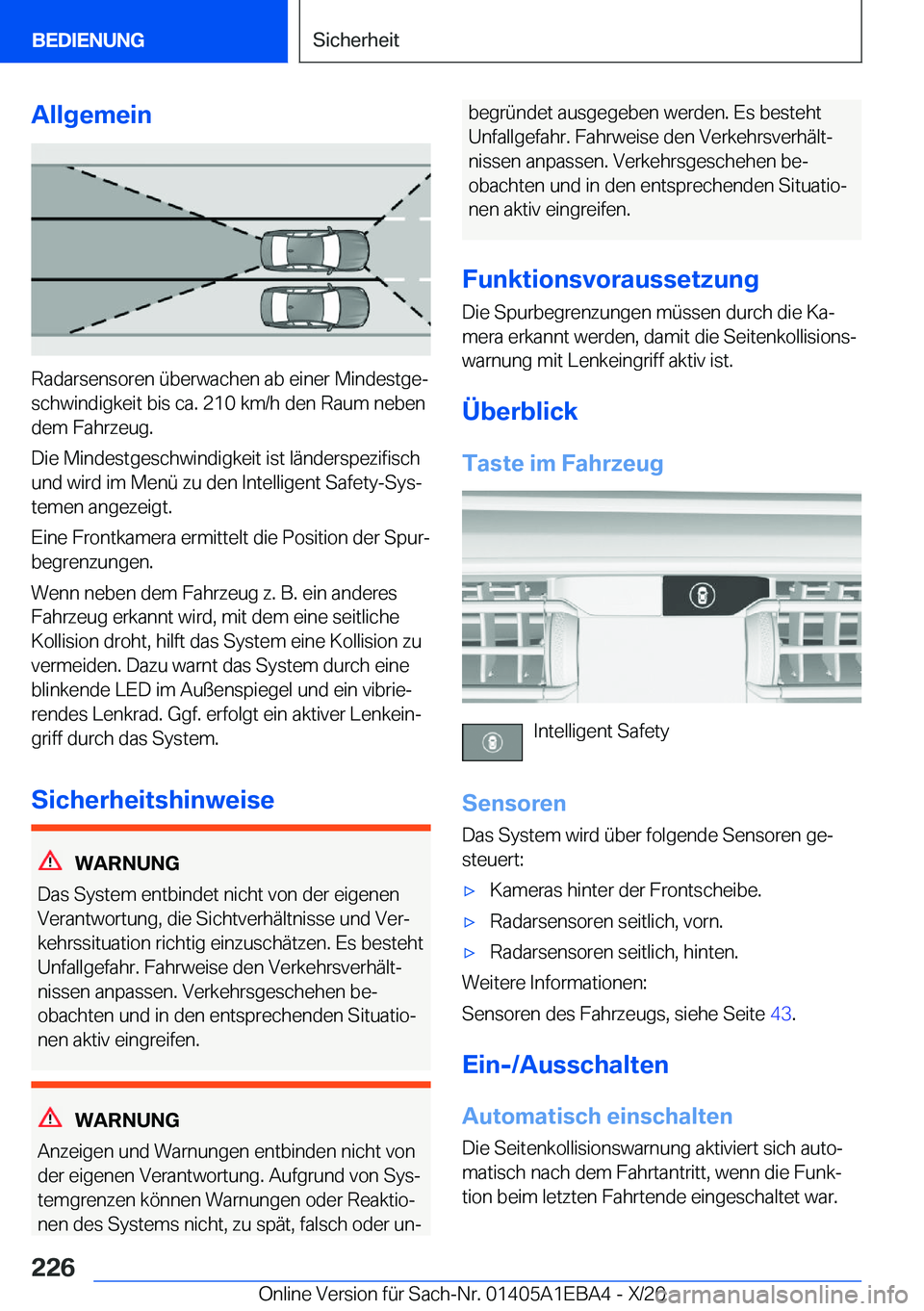 BMW 3 SERIES 2021  Betriebsanleitungen (in German) �A�l�l�g�e�m�e�i�n
�R�a�d�a�r�s�e�n�s�o�r�e�n��