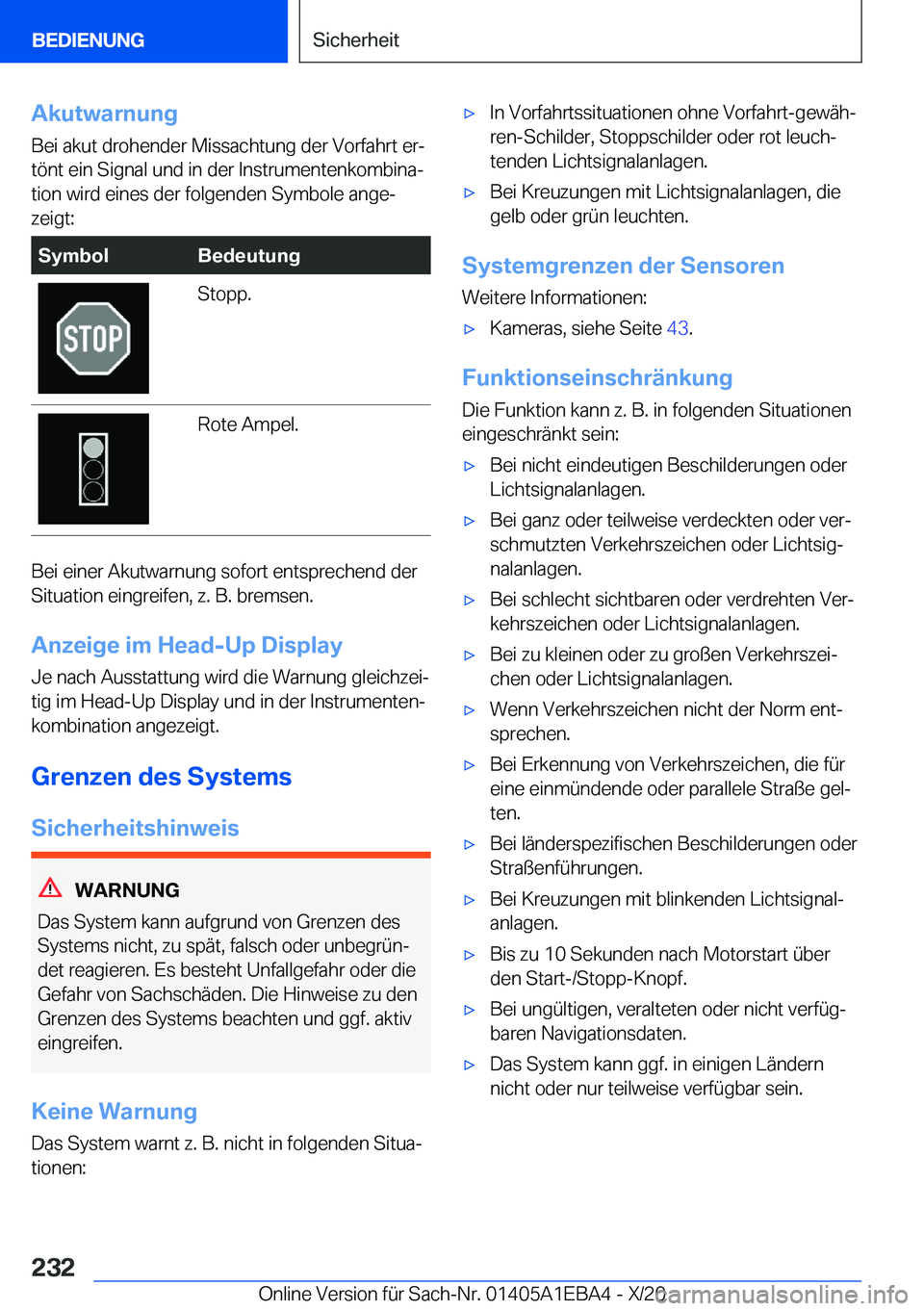 BMW 3 SERIES 2021  Betriebsanleitungen (in German) �A�k�u�t�w�a�r�n�u�n�g�B�e�i��a�k�u�t��d�r�o�h�e�n�d�e�r��M�i�s�s�a�c�h�t�u�n�g��d�e�r��V�o�r�f�a�h�r�t��e�rj�t�