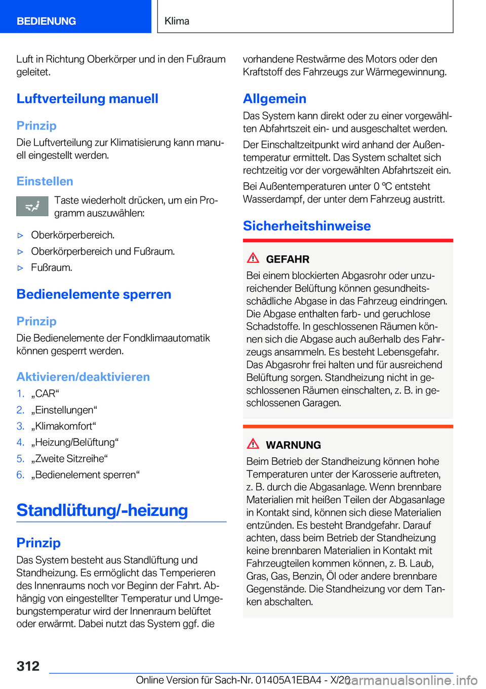BMW 3 SERIES 2021  Betriebsanleitungen (in German) �L�u�f�t��i�n��R�i�c�h�t�u�n�g��O�b�e�r�k�