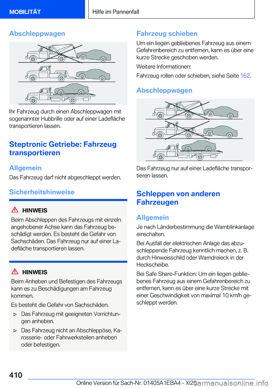 BMW 3 SERIES 2021  Betriebsanleitungen (in German) �A�b�s�c�h�l�e�p�p�w�a�g�e�n
�I�h�r��F�a�h�r�z�e�u�g��d�u�r�c�h��e�i�n�e�n��A�b�s�c�h�l�e�p�p�w�a�g�e�n��m�i�t�s�o�g�e�n�a�n�n�t�e�r��H�u�b�b�r�i�l�l�e��o�d�e�r��a�u�f��e�i�n�e�r��L�a�d�e�f�
