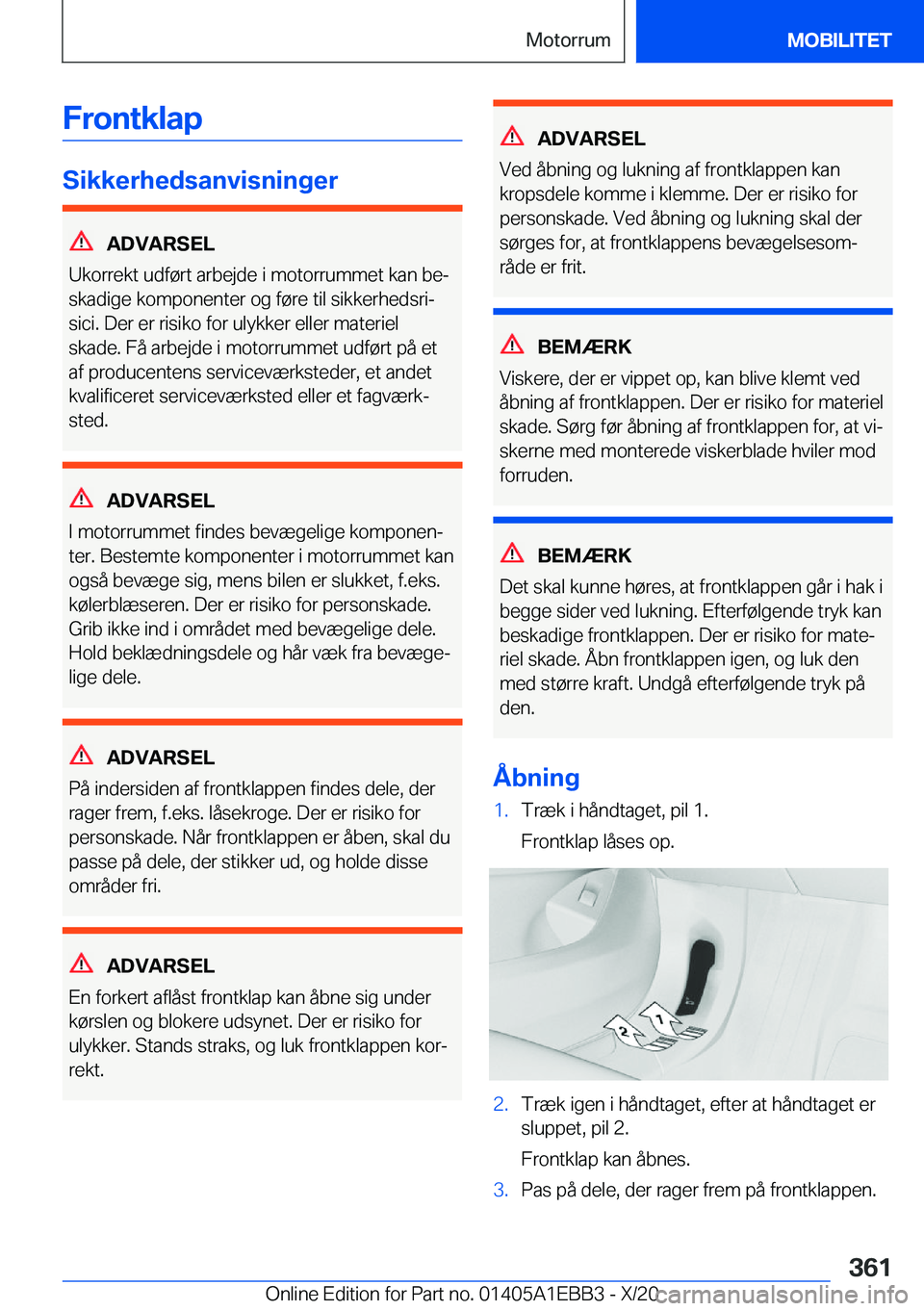BMW 3 SERIES 2021  InstruktionsbØger (in Danish) �F�r�o�n�t�k�l�a�p
�S�i�k�k�e�r�h�e�d�s�a�n�v�i�s�n�i�n�g�e�r
�A�D�V�A�R�S�E�L
�U�k�o�r�r�e�k�t��u�d�f�