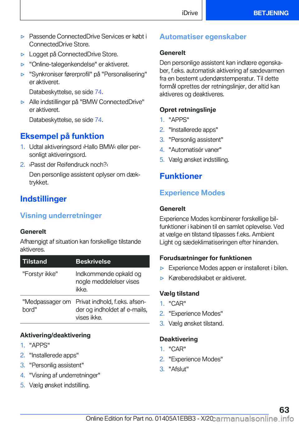 BMW 3 SERIES 2021  InstruktionsbØger (in Danish) 'x�P�a�s�s�e�n�d�e��C�o�n�n�e�c�t�e�d�D�r�i�v�e��S�e�r�v�i�c�e�s��e�r��k�