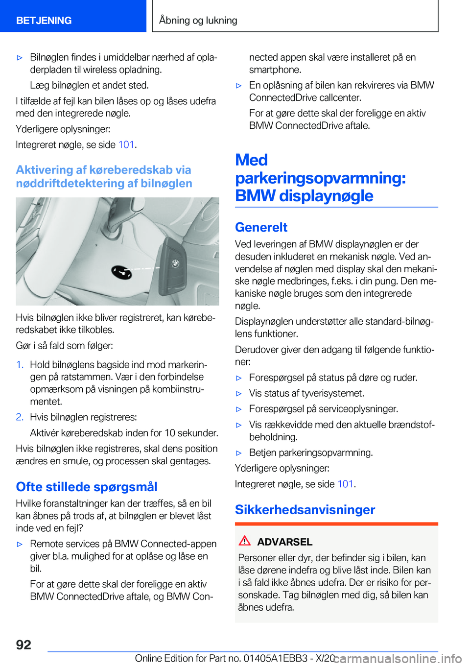 BMW 3 SERIES 2021  InstruktionsbØger (in Danish) 'x�B�i�l�n�