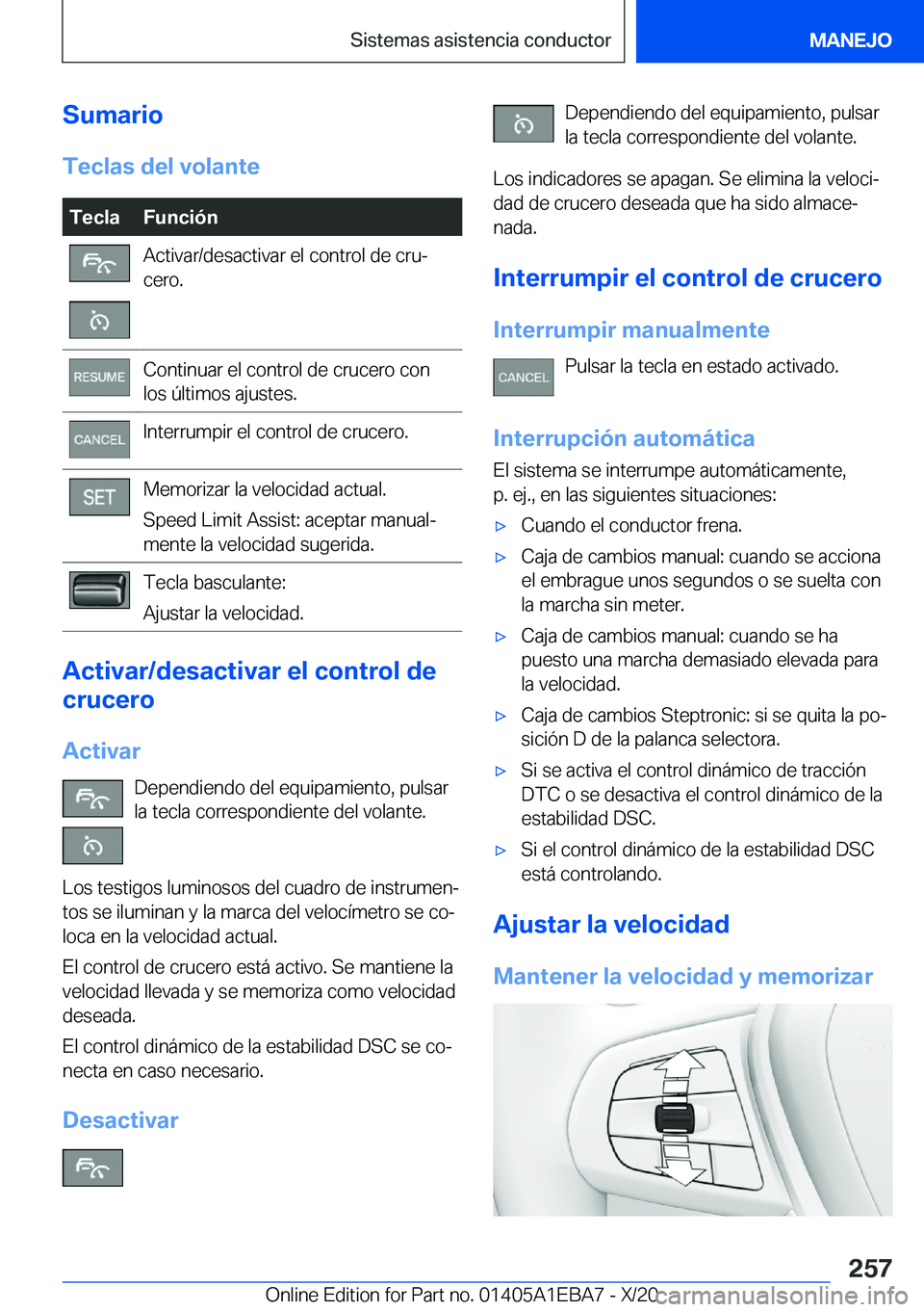 BMW 3 SERIES 2021  Manuales de Empleo (in Spanish) �S�u�m�a�r�i�o�T�e�c�l�a�s��d�e�l��v�o�l�a�n�t�e�T�e�c�l�a�F�u�n�c�i�