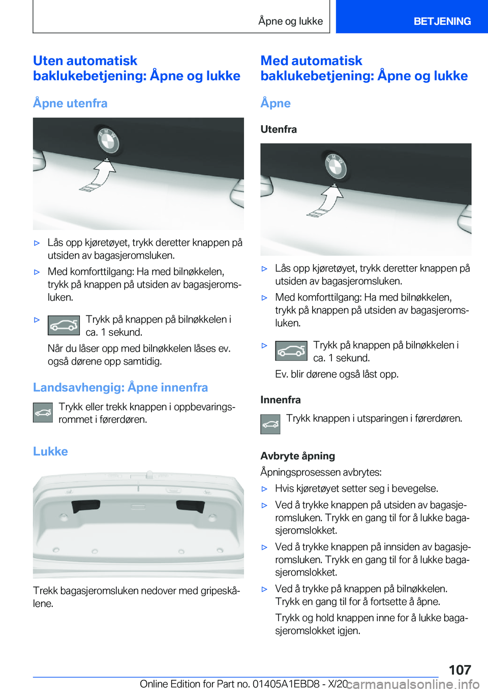 BMW 3 SERIES 2021  InstruksjonsbØker (in Norwegian) �U�t�e�n��a�u�t�o�m�a�t�i�s�k
�b�a�k�l�u�k�e�b�e�t�j�e�n�i�n�g�:��