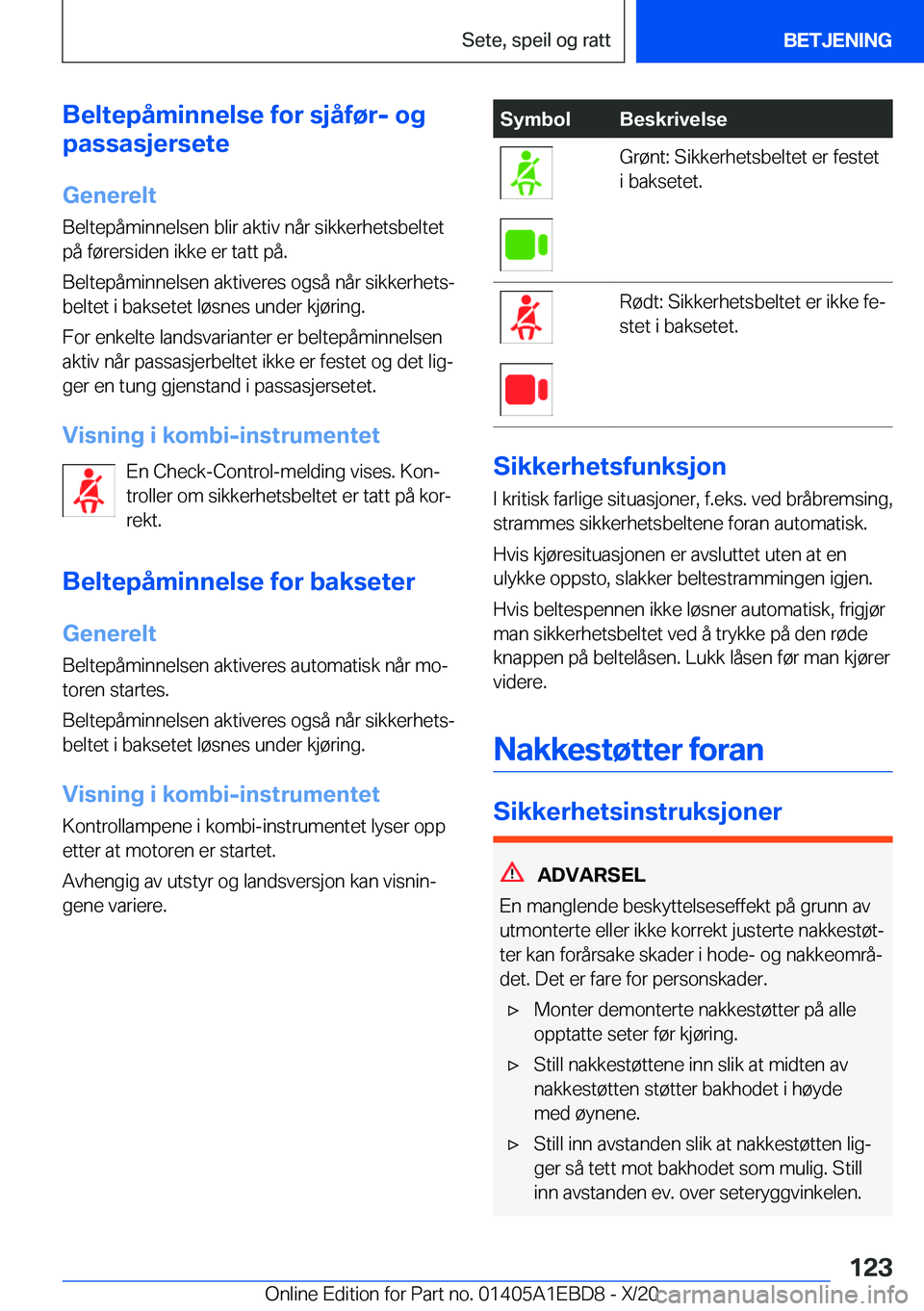BMW 3 SERIES 2021  InstruksjonsbØker (in Norwegian) �B�e�l�t�e�p�å�m�i�n�n�e�l�s�e��f�o�r��s�j�å�f�