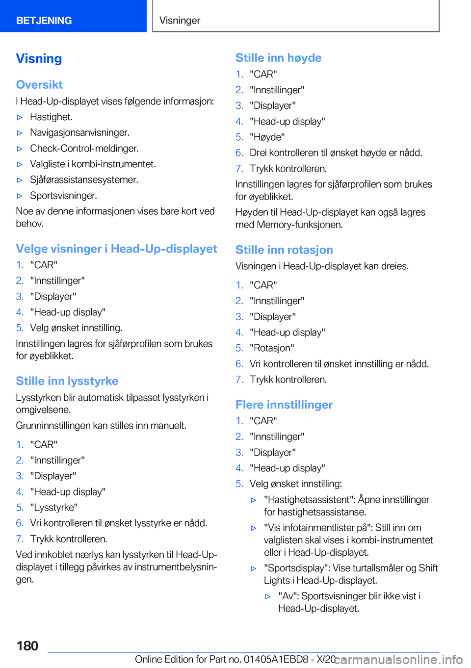 BMW 3 SERIES 2021  InstruksjonsbØker (in Norwegian) �V�i�s�n�i�n�g
�O�v�e�r�s�i�k�t �I��H�e�a�d�-�U�p�-�d�i�s�p�l�a�y�e�t��v�i�s�e�s��f�
