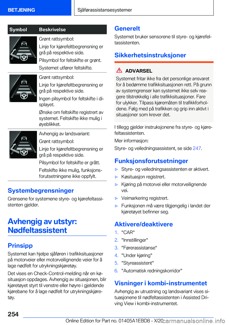 BMW 3 SERIES 2021  InstruksjonsbØker (in Norwegian) �S�y�m�b�o�l�B�e�s�k�r�i�v�e�l�s�e�G�r�
