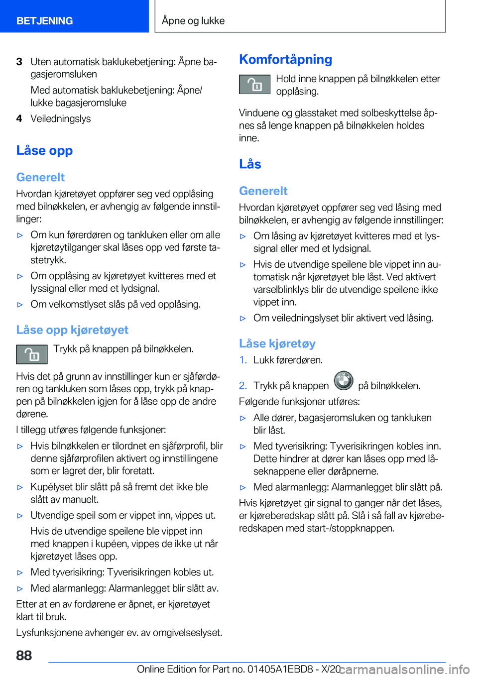 BMW 3 SERIES 2021  InstruksjonsbØker (in Norwegian) �3�U�t�e�n��a�u�t�o�m�a�t�i�s�k��b�a�k�l�u�k�e�b�e�t�j�e�n�i�n�g�:��