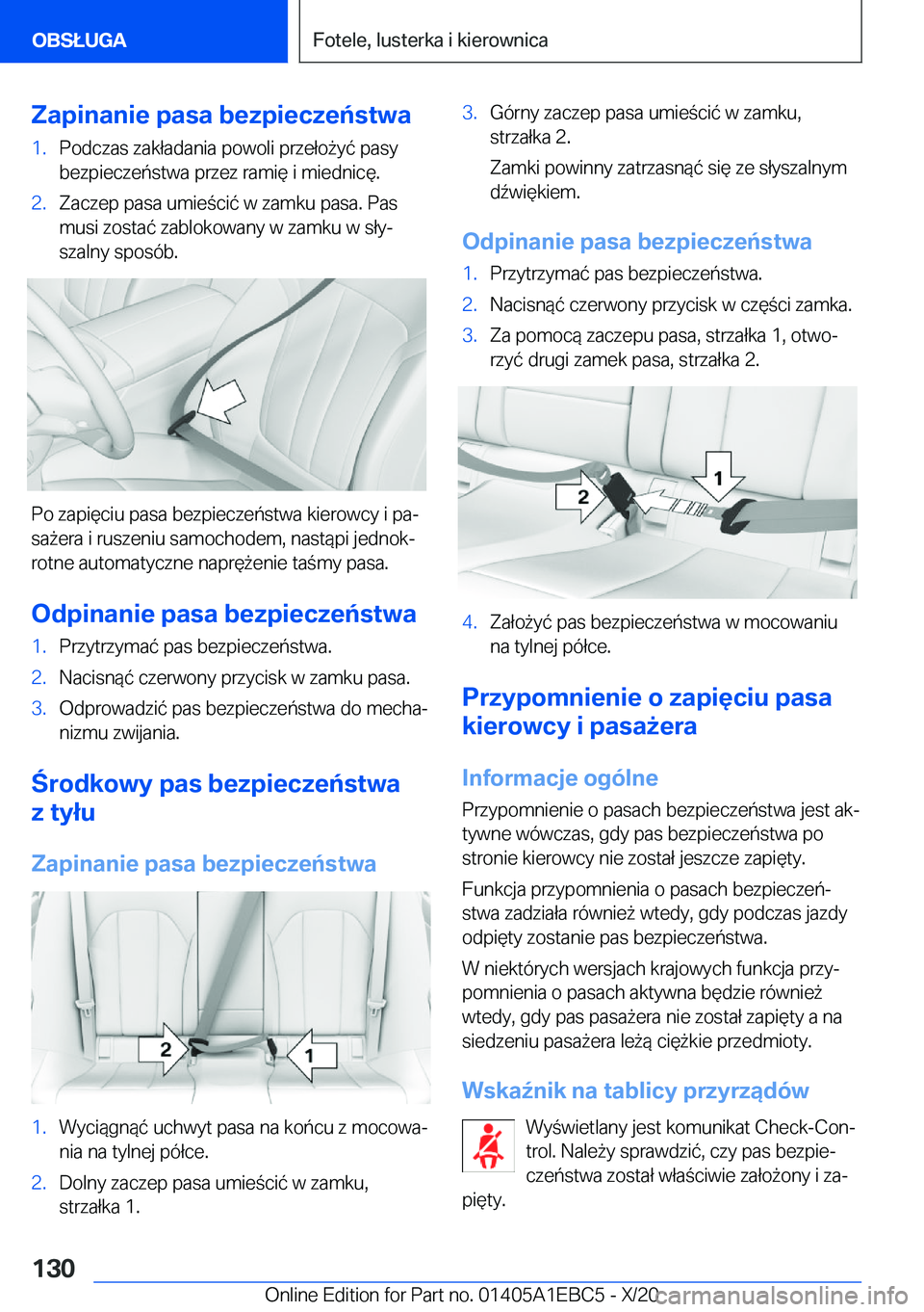 BMW 3 SERIES 2021  Instrukcja obsługi (in Polish) �Z�a�p�i�n�a�n�i�e��p�a�s�a��b�e�z�p�i�e�c�z�e�