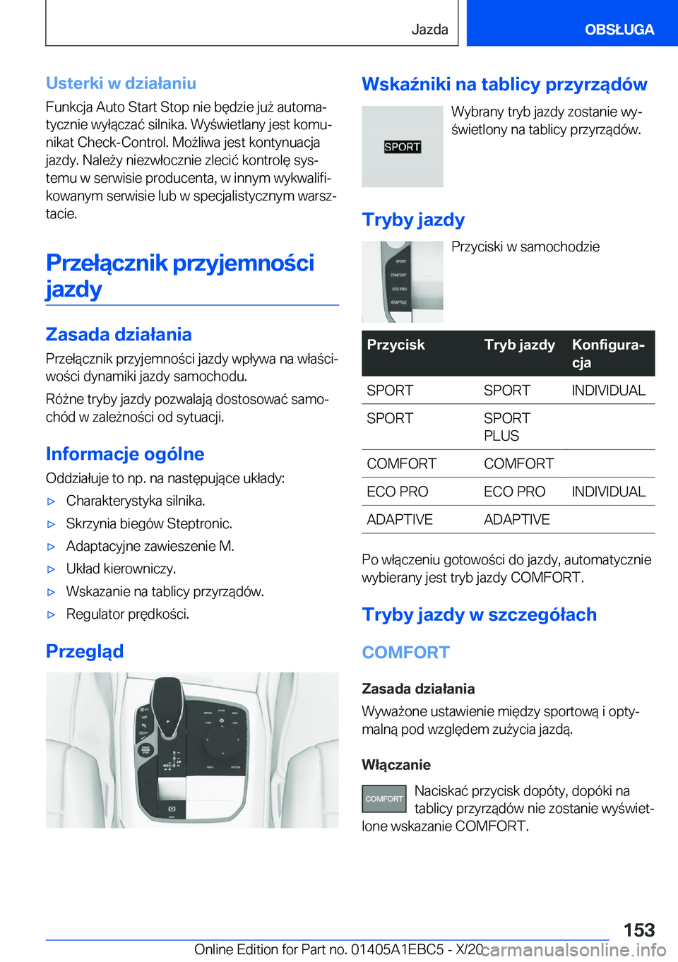 BMW 3 SERIES 2021  Instrukcja obsługi (in Polish) �U�s�t�e�r�k�i��w��d�z�i�a�ł�a�n�i�u
�F�u�n�k�c�j�a��A�u�t�o��S�t�a�r�t��S�t�o�p��n�i�e��b�