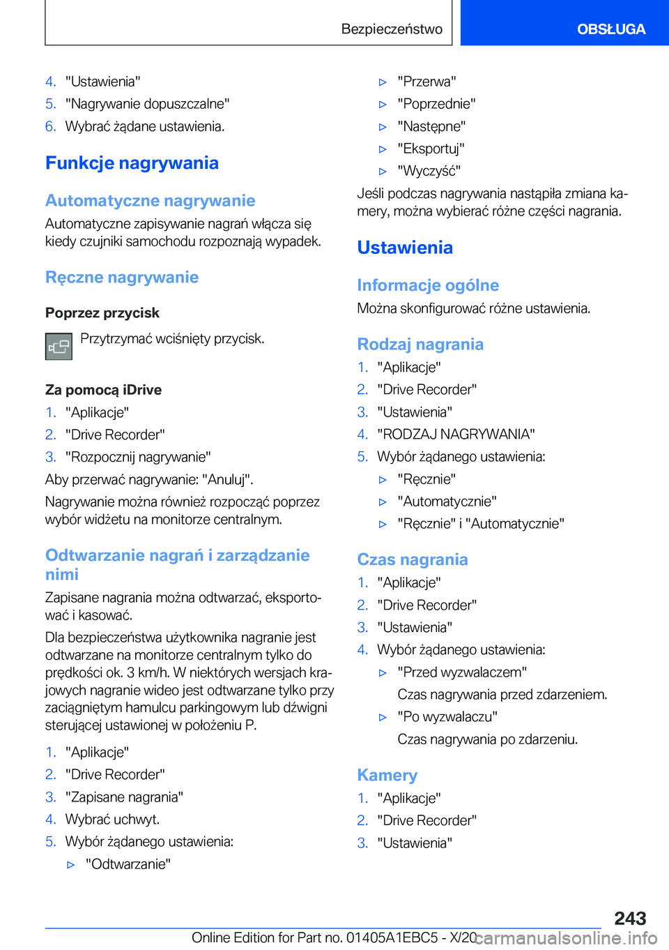BMW 3 SERIES 2021  Instrukcja obsługi (in Polish) �4�.��U�s�t�a�w�i�e�n�i�a��5�.��N�a�g�r�y�w�a�n�i�e��d�o�p�u�s�z�c�z�a�l�n�e��6�.�W�y�b�r�a�