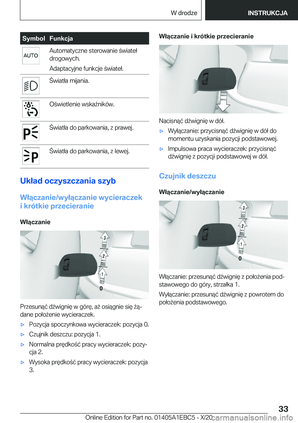 BMW 3 SERIES 2021  Instrukcja obsługi (in Polish) �S�y�m�b�o�l�F�u�n�k�c�j�a�A�u�t�o�m�a�t�y�c�z�n�e��s�t�e�r�o�w�a�n�i�e��w�i�a�t�e�ł
�d�r�o�g�o�w�y�c�h�.
�A�d�a�p�t�a�c�y�j�n�e��f�u�n�k�c�j�e��w�i�a�t�e�ł�.�w�i�a�t�ł�a��m�i�j�a�n�i�a�
