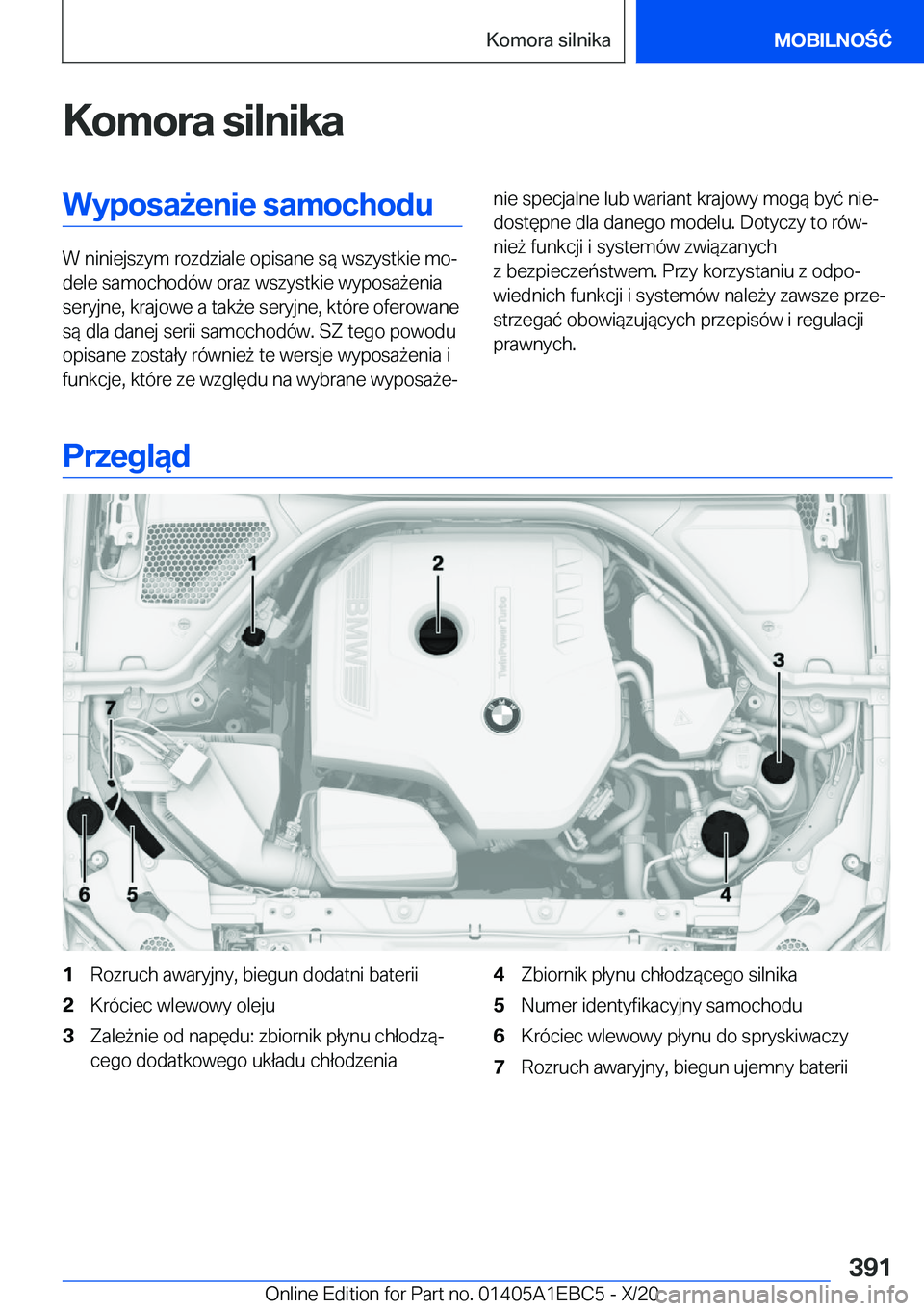 BMW 3 SERIES 2021  Instrukcja obsługi (in Polish) �K�o�m�o�r�a��s�i�l�n�i�k�a�W�y�p�o�s�a9�e�n�i�e��s�a�m�o�c�h�o�d�u
�W��n�i�n�i�e�j�s�z�y�m��r�o�z�d�z�i�a�l�e��o�p�i�s�a�n�e��s�