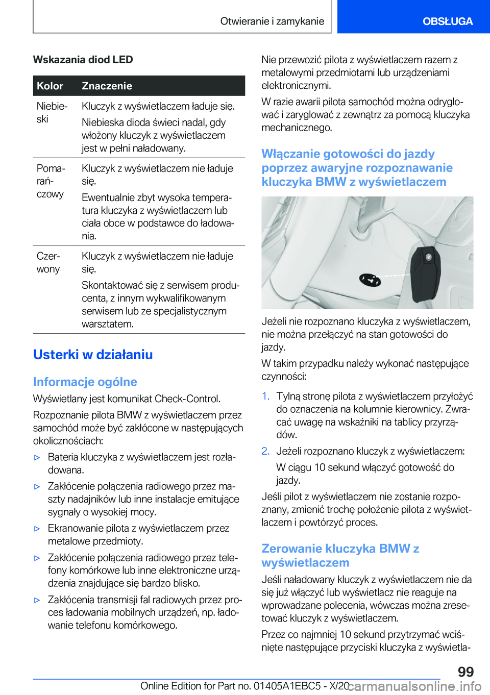 BMW 3 SERIES 2021  Instrukcja obsługi (in Polish) �W�s�k�a�z�a�n�i�a��d�i�o�d��L�E�D�K�o�l�o�r�Z�n�a�c�z�e�n�i�e�N�i�e�b�i�ej
�s�k�i�K�l�u�c�z�y�k��z��w�y�w�i�e�t�l�a�c�z�e�m��ł�a�d�u�j�e��s�i�
