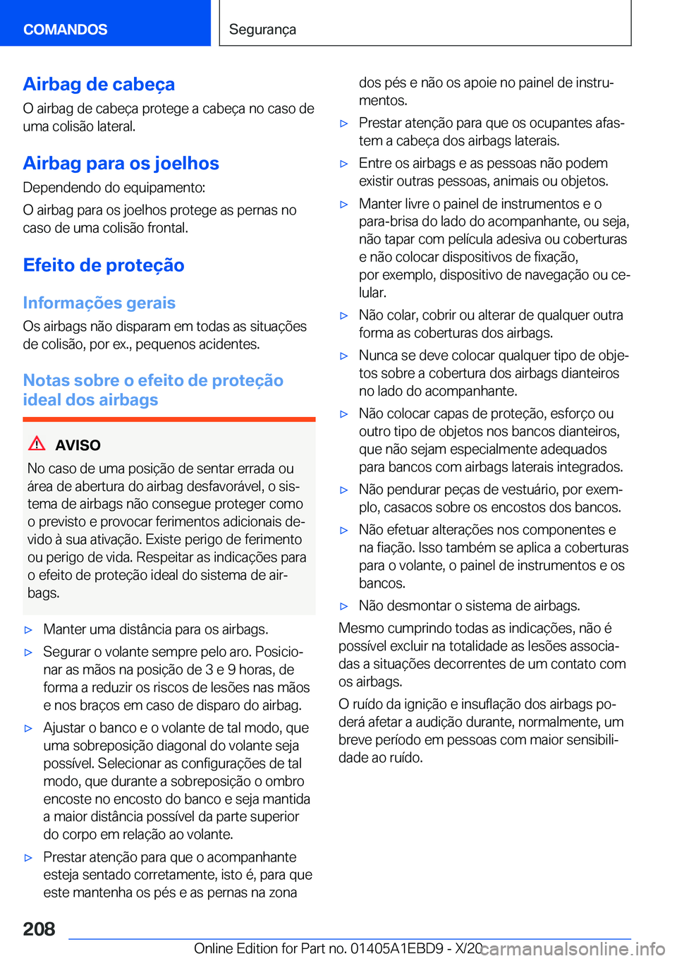BMW 3 SERIES 2021  Manual do condutor (in Portuguese) �A�i�r�b�a�g��d�e��c�a�b�e�