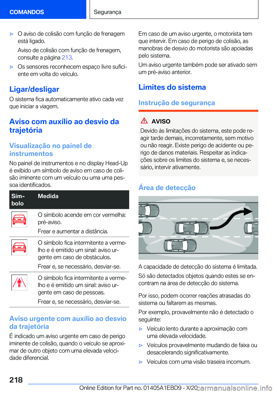 BMW 3 SERIES 2021  Manual do condutor (in Portuguese) x�O��a�v�i�s�o��d�e��c�o�l�i�s�ã�o��c�o�m��f�u�n�