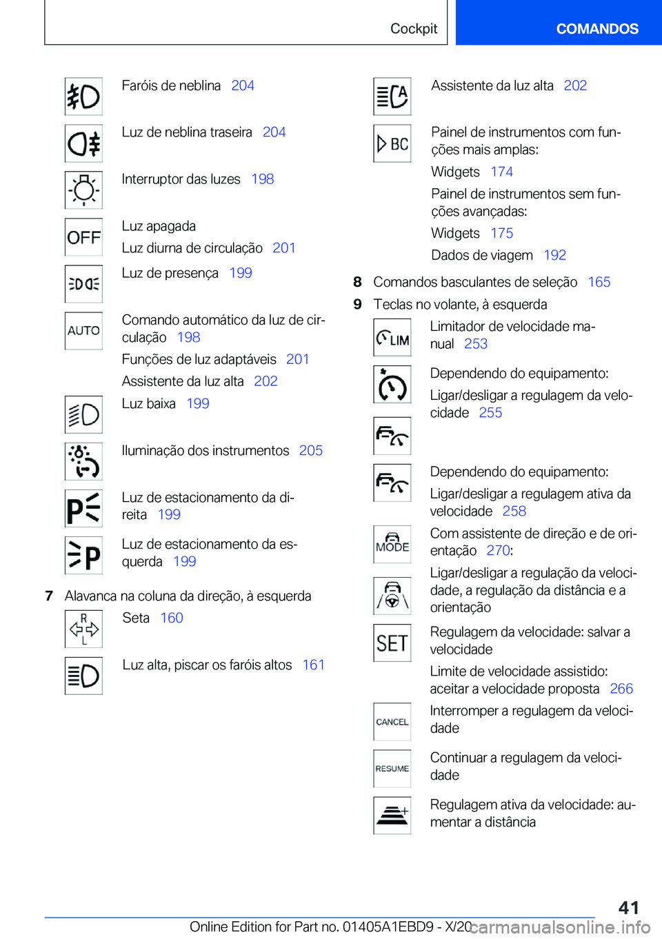 BMW 3 SERIES 2021  Manual do condutor (in Portuguese) �F�a�r�ó�i�s��d�e��n�e�b�l�i�n�a\_�2�0�4�L�u�z��d�e��n�e�b�l�i�n�a��t�r�a�s�e�i�r�a\_ �2�0�4�I�n�t�e�r�r�u�p�t�o�r��d�a�s��l�u�z�e�s\_�1�9�8�L�u�z��a�p�a�g�a�d�a
�L�u�z��d�i�u�r�n�a��