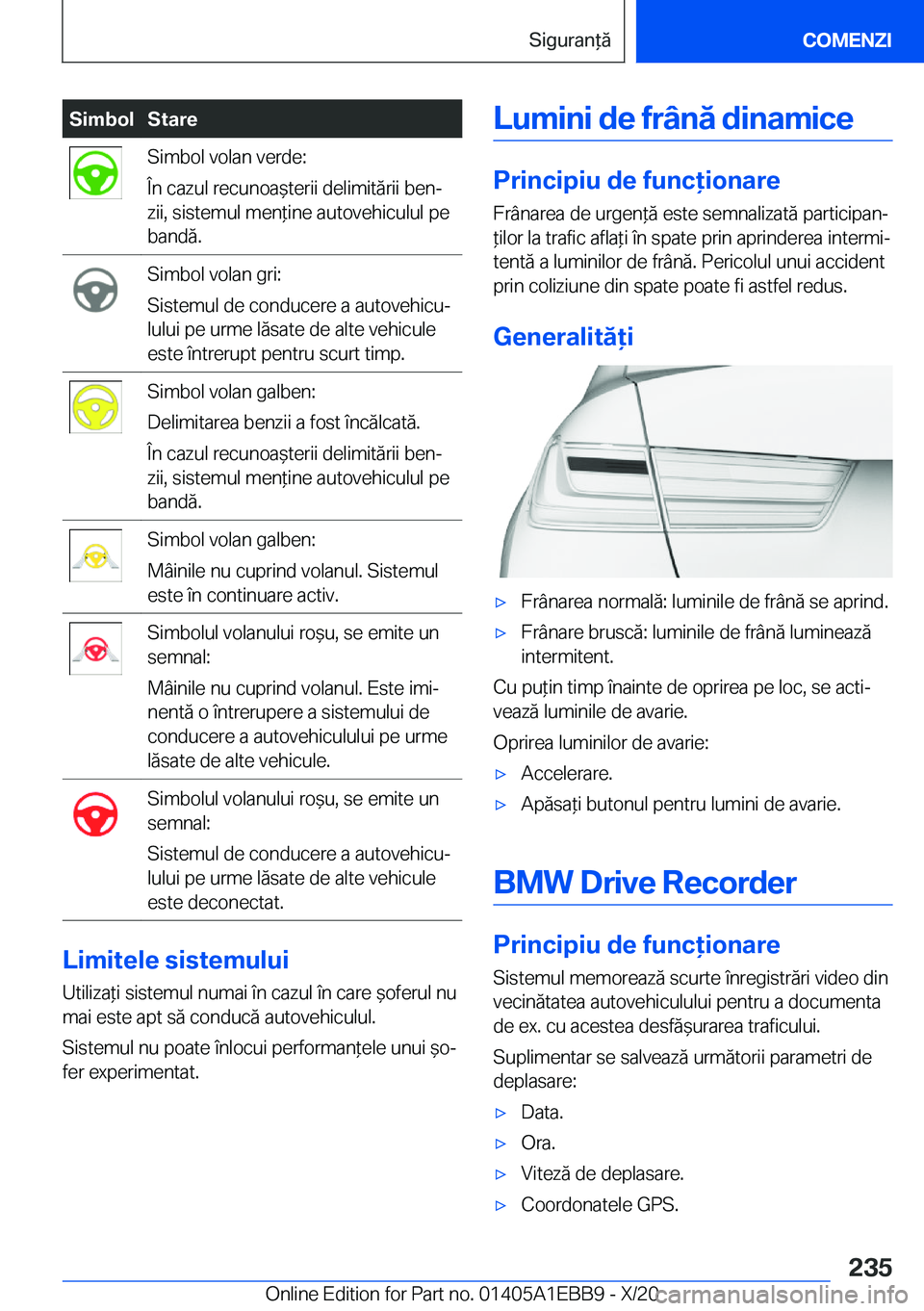 BMW 3 SERIES 2021  Ghiduri De Utilizare (in Romanian) �S�i�m�b�o�l�S�t�a�r�e�S�i�m�b�o�l��v�o�l�a�n��v�e�r�d�e�:
�