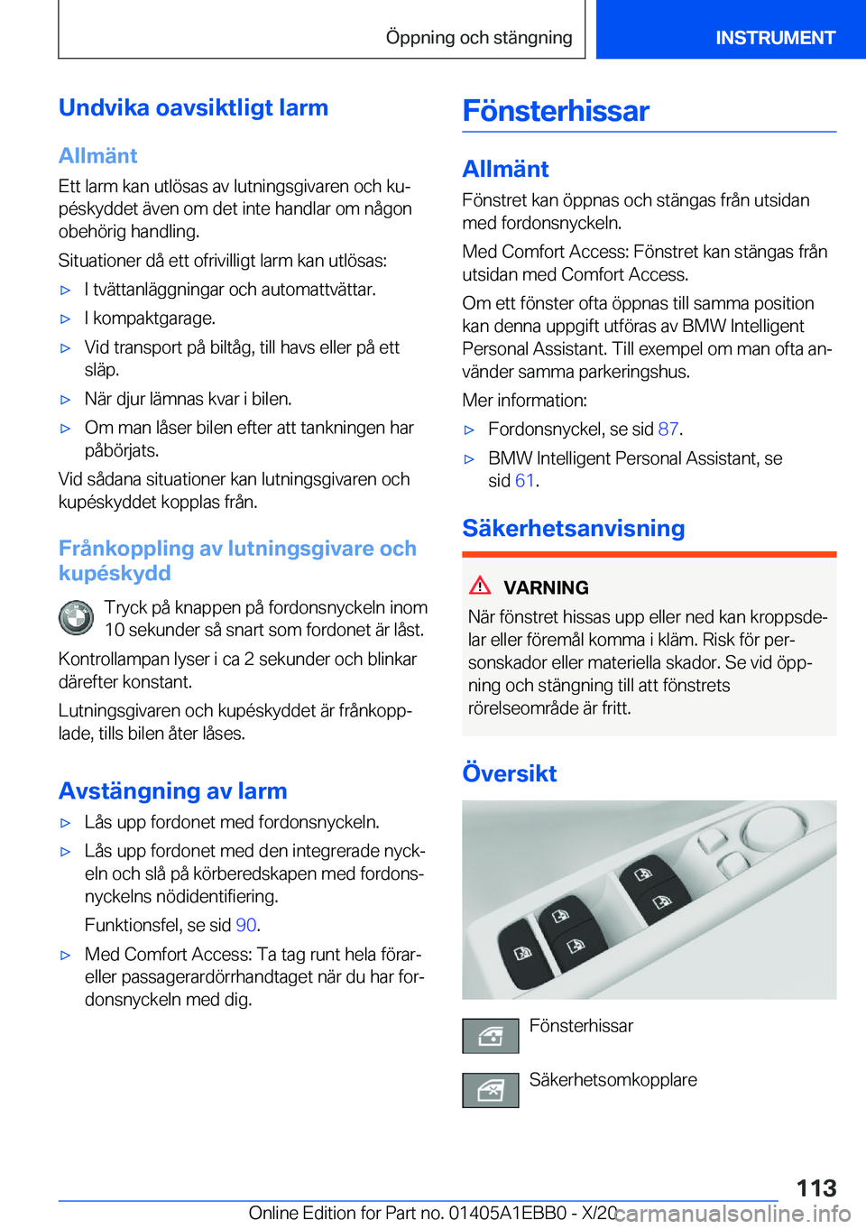 BMW 3 SERIES 2021  InstruktionsbÖcker (in Swedish) �U�n�d�v�i�k�a��o�a�v�s�i�k�t�l�i�g�t��l�a�r�m
�A�l�l�m�ä�n�t
�E�t�t��l�a�r�m��k�a�n��u�t�l�