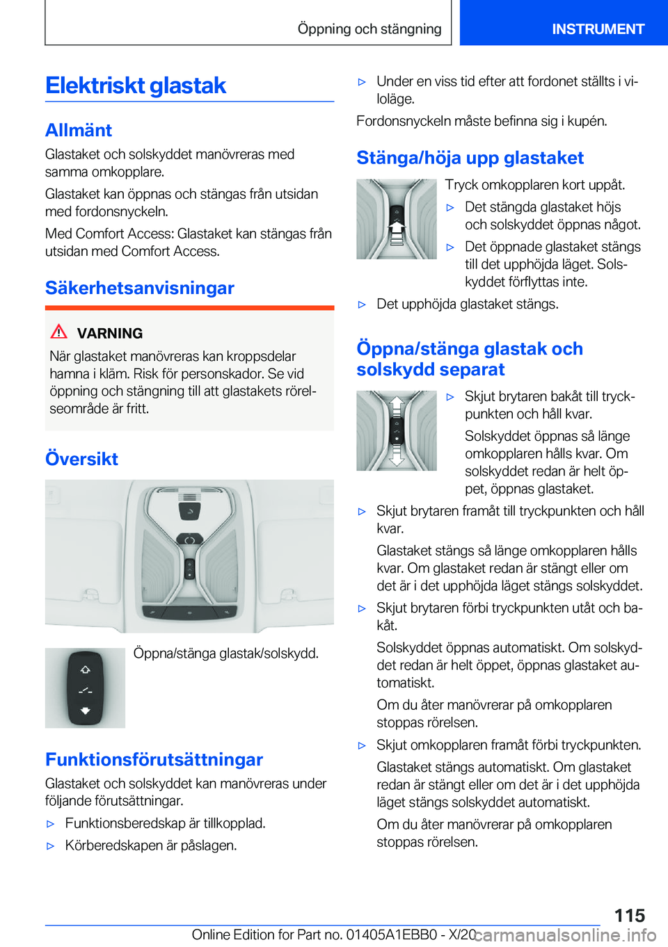 BMW 3 SERIES 2021  InstruktionsbÖcker (in Swedish) �E�l�e�k�t�r�i�s�k�t��g�l�a�s�t�a�k
�A�l�l�m�ä�n�t�G�l�a�s�t�a�k�e�t��o�c�h��s�o�l�s�k�y�d�d�e�t��m�a�n�